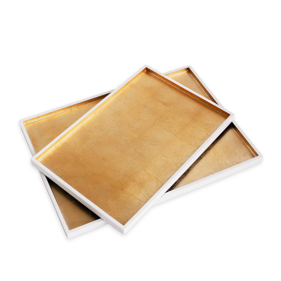 Beatriz Ball INDOCHINE Rectangle Lacquered Trays Medium White and Gold