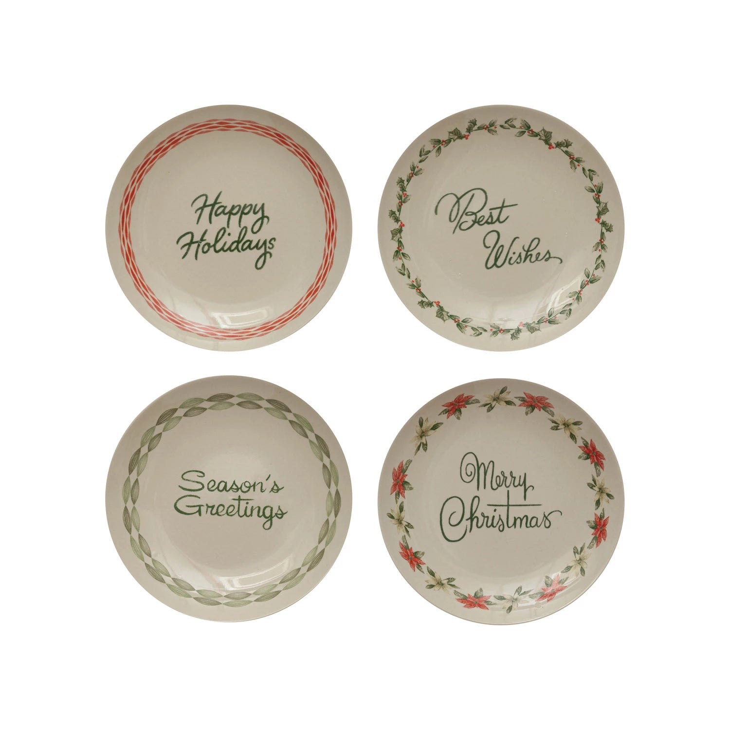 8" Round Stoneware Plate with Holiday Greeting