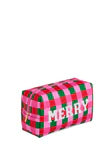CARA CHECKERED "MERRY" ZIP POUCH,