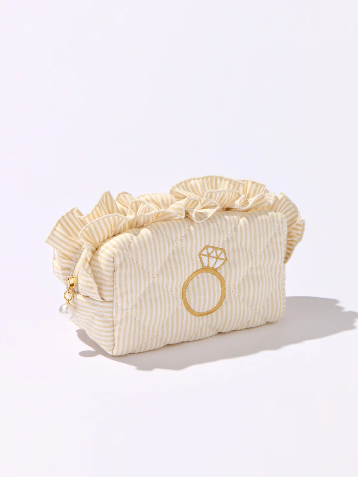 RUFFLE BLING SMALL ZIP POUCH,BEIGE