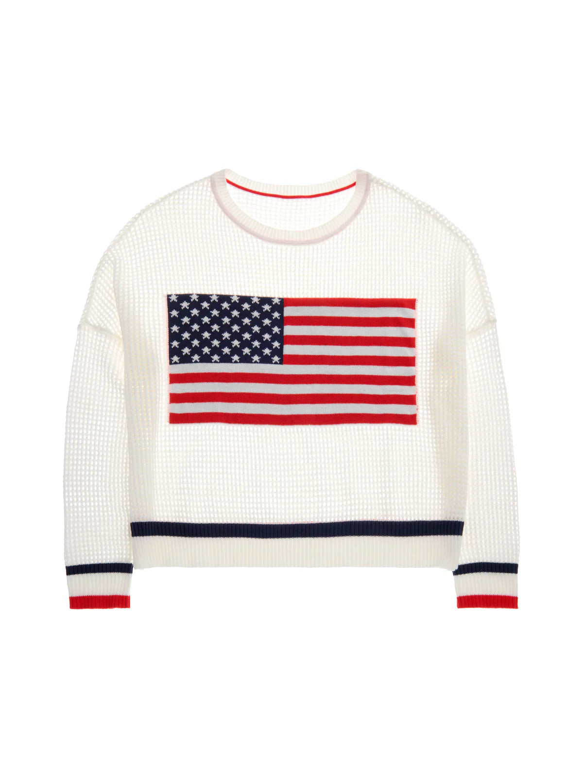 XL AMERICAN FLAG MESH SWEATER,WHITE
