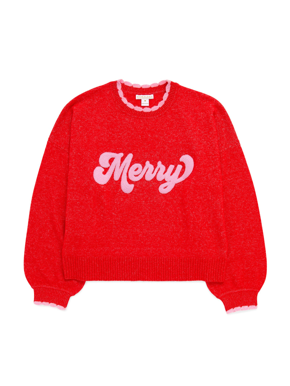 Merry Scallop Trim Sweater, Red