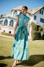 Tressa Floral Riah Button Down Maxi Dress: KELLY-BLUE-MUL / L