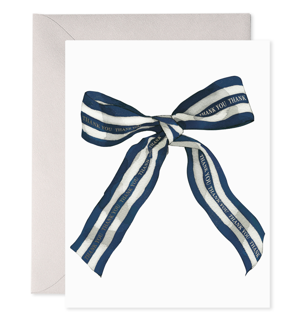 Big Navy Striped Bow Thank You Greeting Card