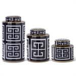 Blue & White w/Gold Greek Key Lidded Porcel Medium