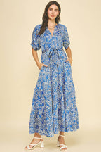 DAMASK PRINT TIERED MAXI DRESS MAGENTA