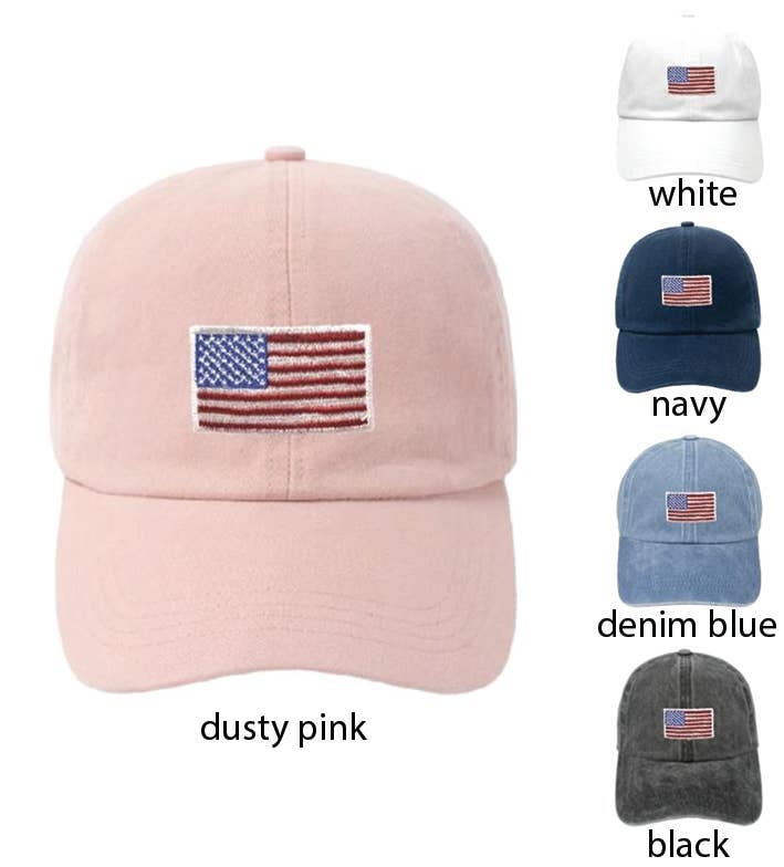 American Flag Embroidery Baseball Cap: White