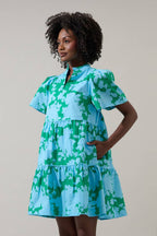 Riona Floral Candace Tiered Mini Dress: BLUE-KELLY / XS
