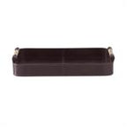 20.5 Inch Brown Leather Tray w/Gold Handles
