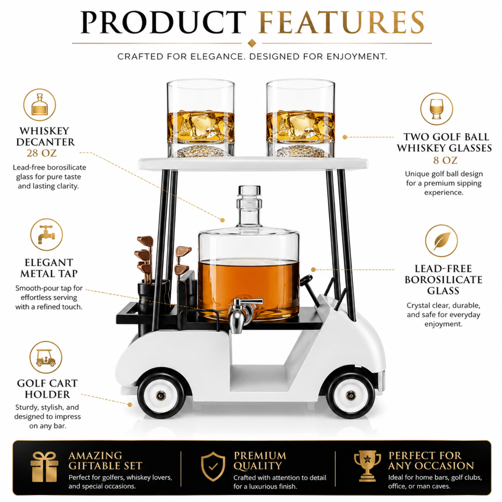 Golf Cart Whiskey Decanter & Ball Glasses