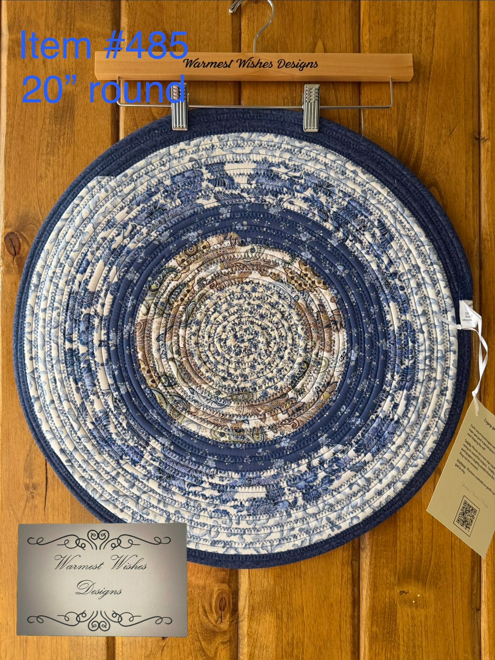 Jelly Roll placemat  Blue & White  20" Round