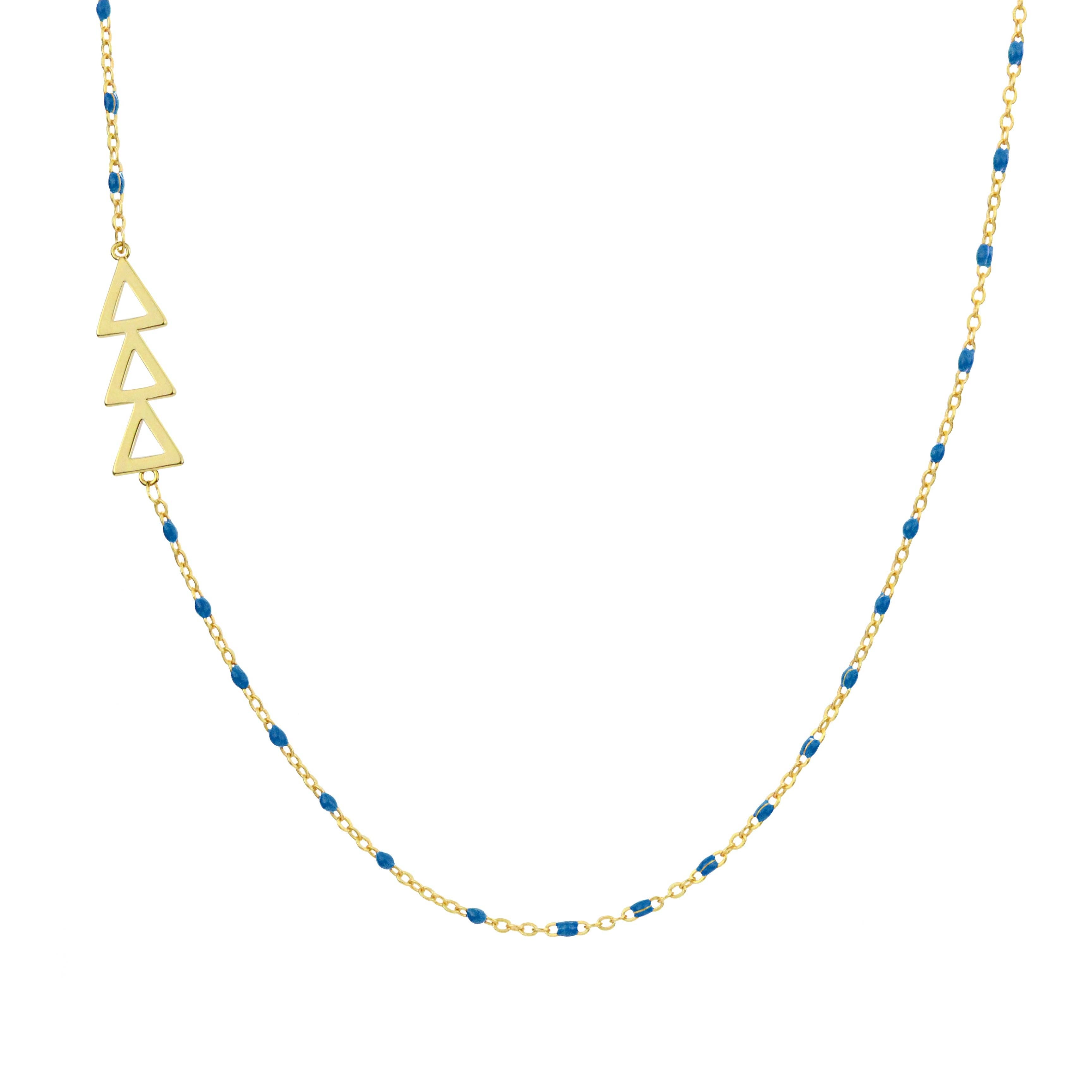 The Tri Delta Necklace: Side Set ΔΔΔ Enamel Bead Necklace: Blue