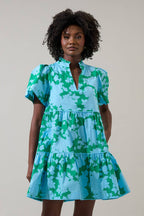 Riona Floral Candace Tiered Mini Dress: BLUE-KELLY / XS