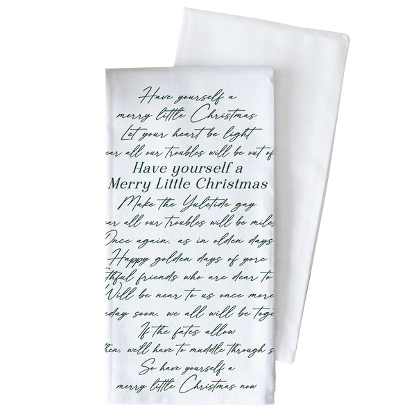 Merry Little Christmas Tea Towel: White
