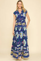 FLORAL TIERED MAXI DRESS - 5176DD: DEEP BLUE