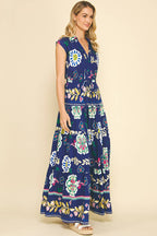 FLORAL TIERED MAXI DRESS - 5176DD: DEEP BLUE