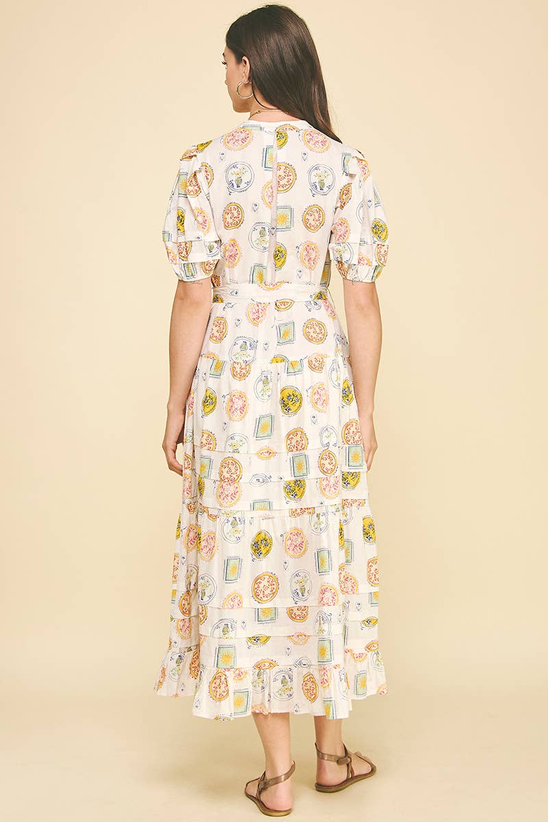 PRINT TUCK DETAILED MAXI DRESS - CREAM MULTI