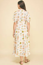 PRINT TUCK DETAILED MAXI DRESS - CREAM MULTI