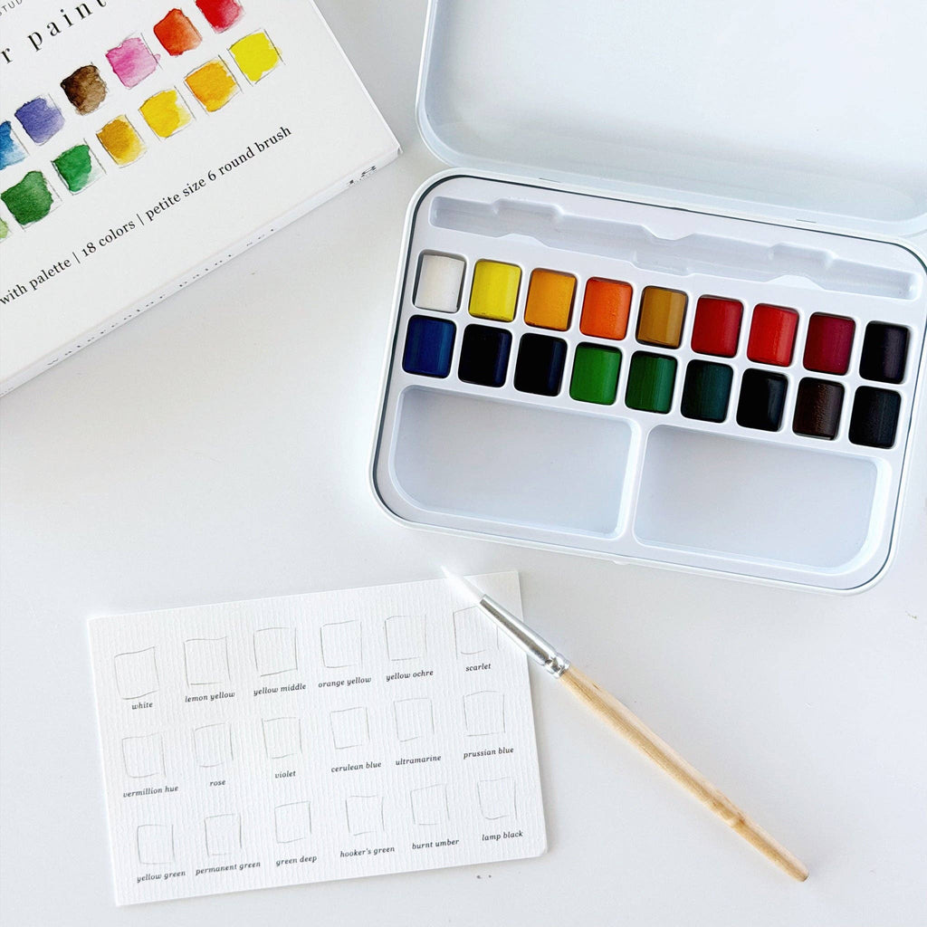 Watercolor Paint Set w/ Brush, 18 Colors
