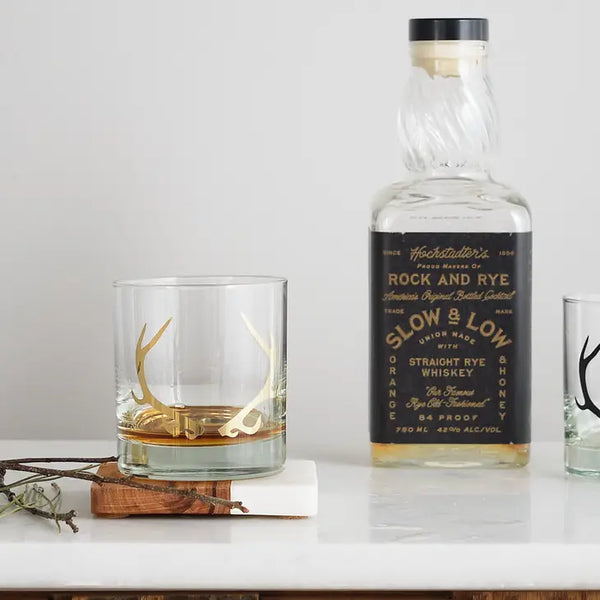 Gold Antler Low Ball Glass