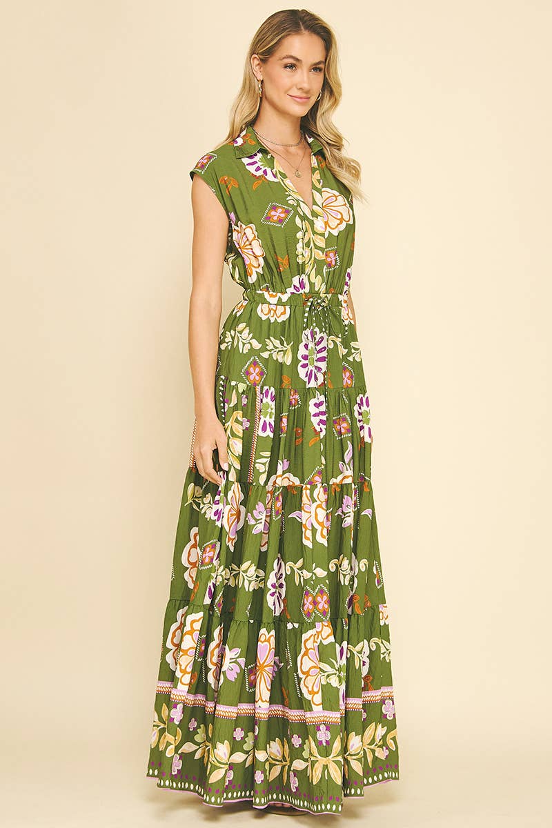 FLORAL TIERED MAXI DRESS - 5176DD: DEEP BLUE