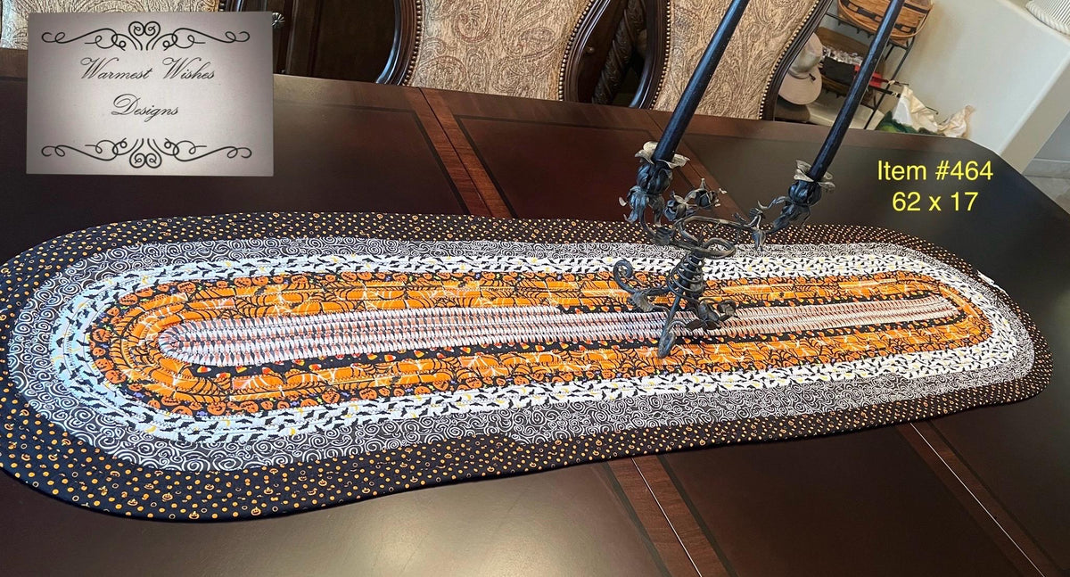 Jelly Roll rug Halloween long table runner
