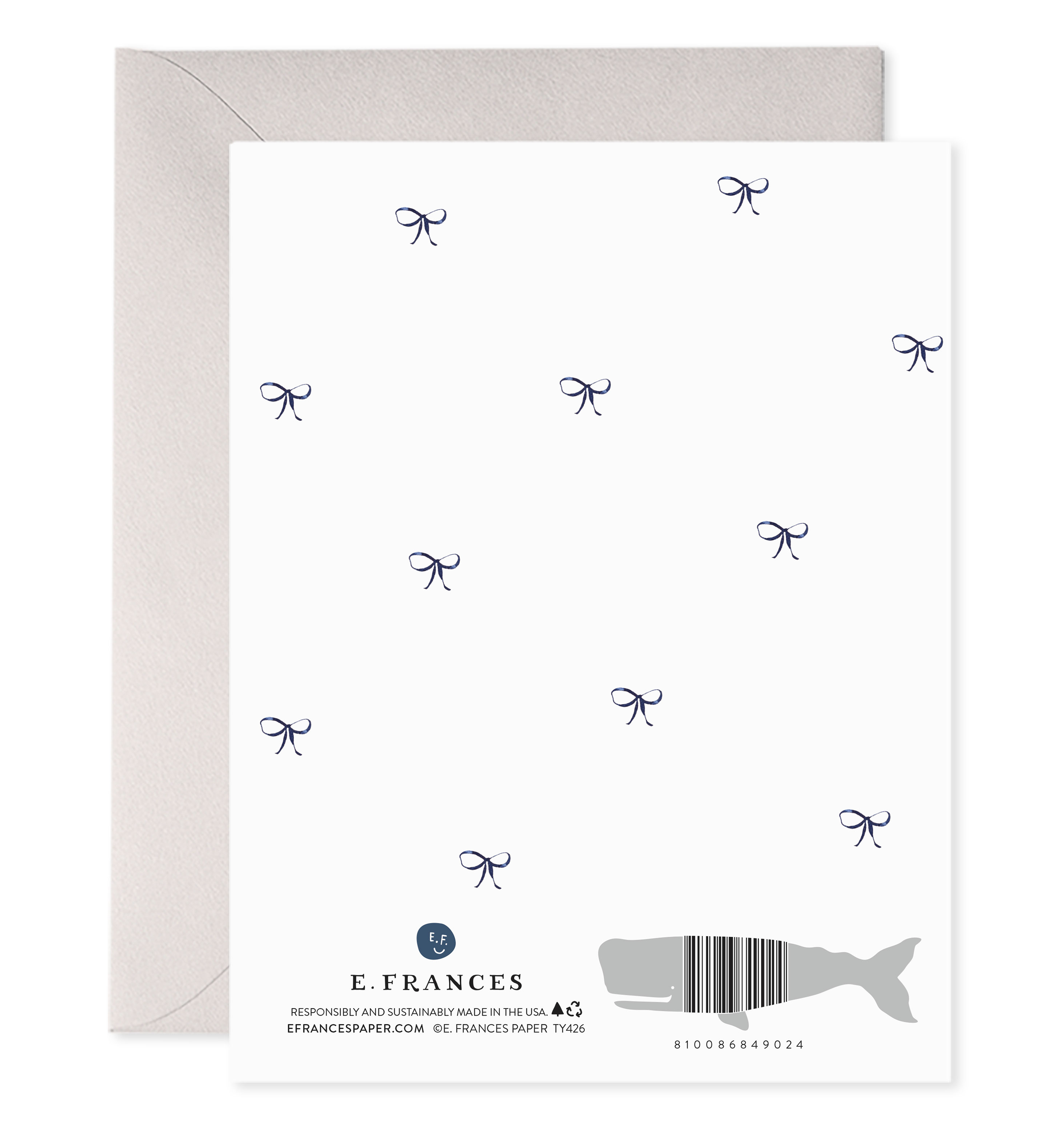 Big Navy Striped Bow Thank You Greeting Card