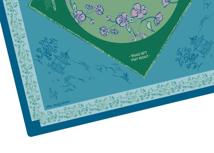 Cherry Blossom Mahjong Playing Mat in Malachite