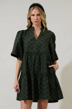 Haslet Floral Dixie Split Neck Shift Dress: Olive Green