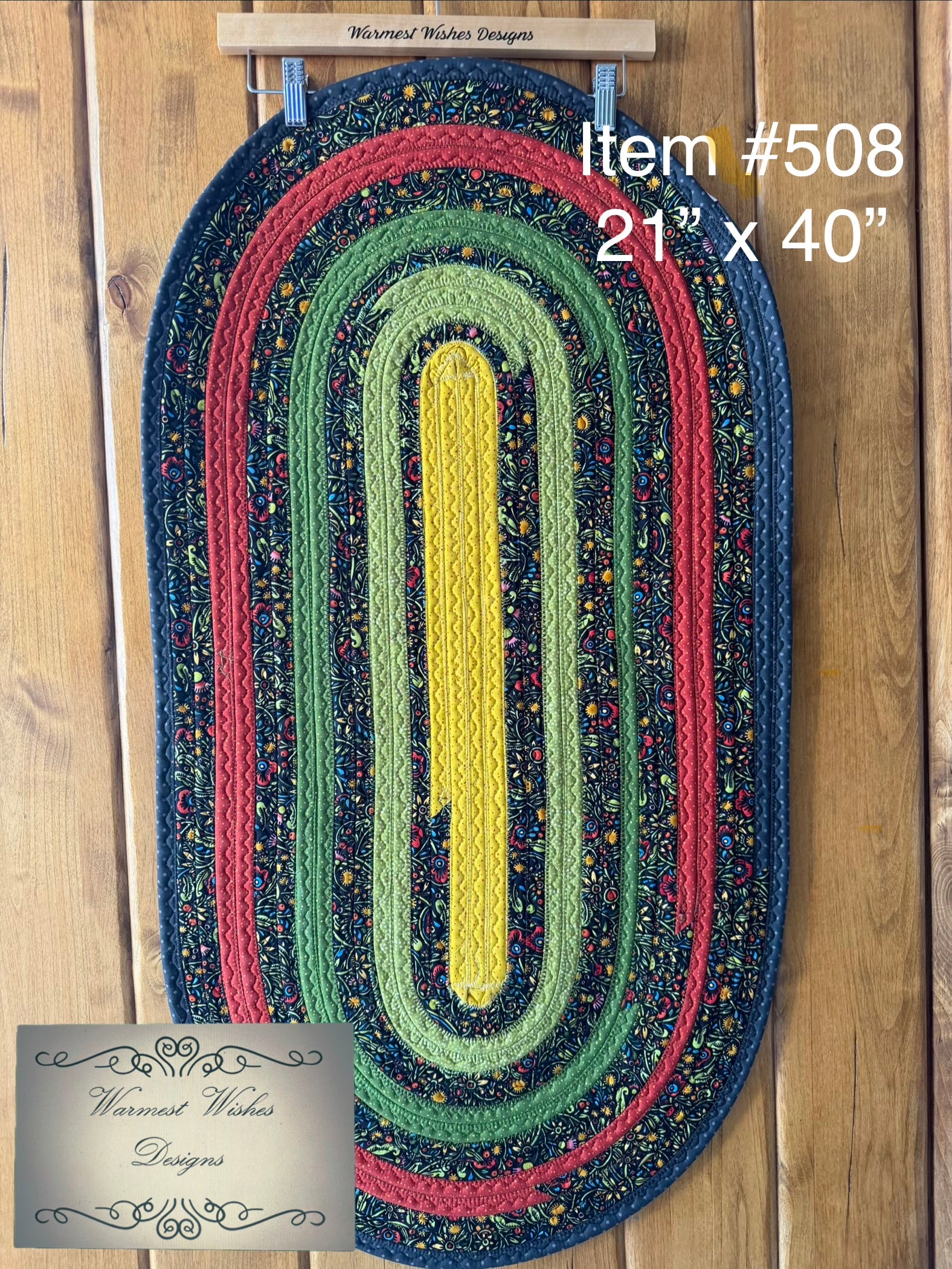 Jellyroll rug - Black floral w green/yellow/red #508