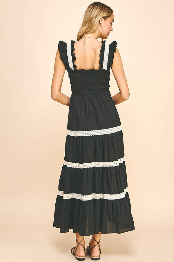SLEVLESS TIERED MAXI DRESS - BLACK: M