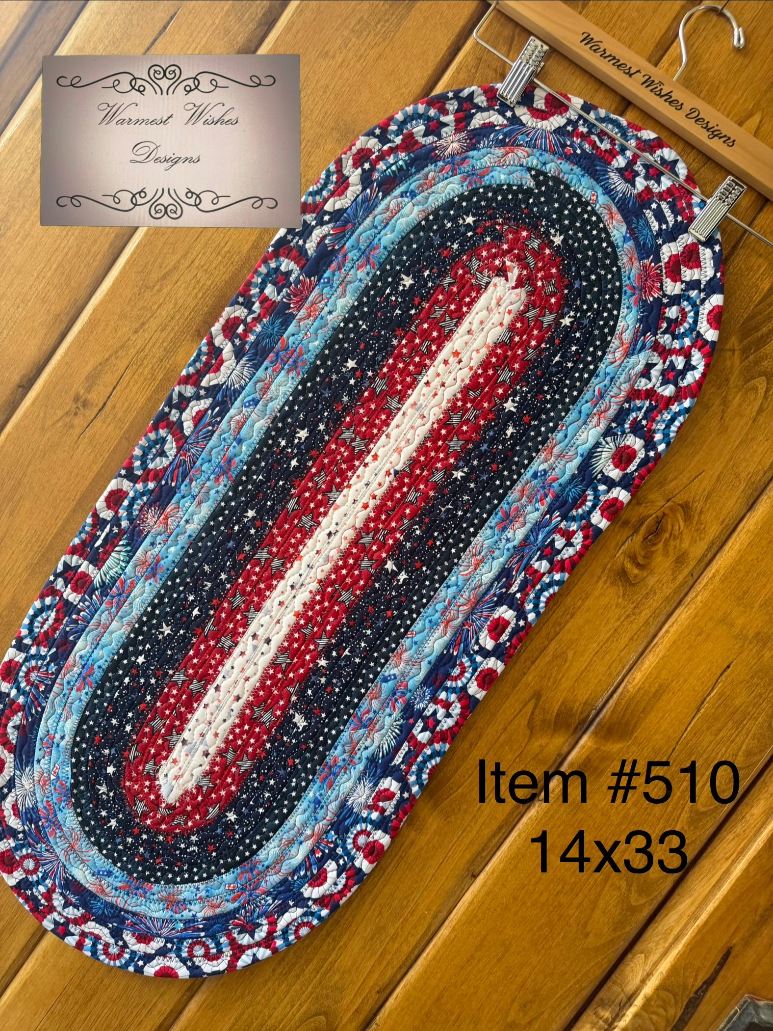 Jelly Roll Rug Oval Red, White, and Blue