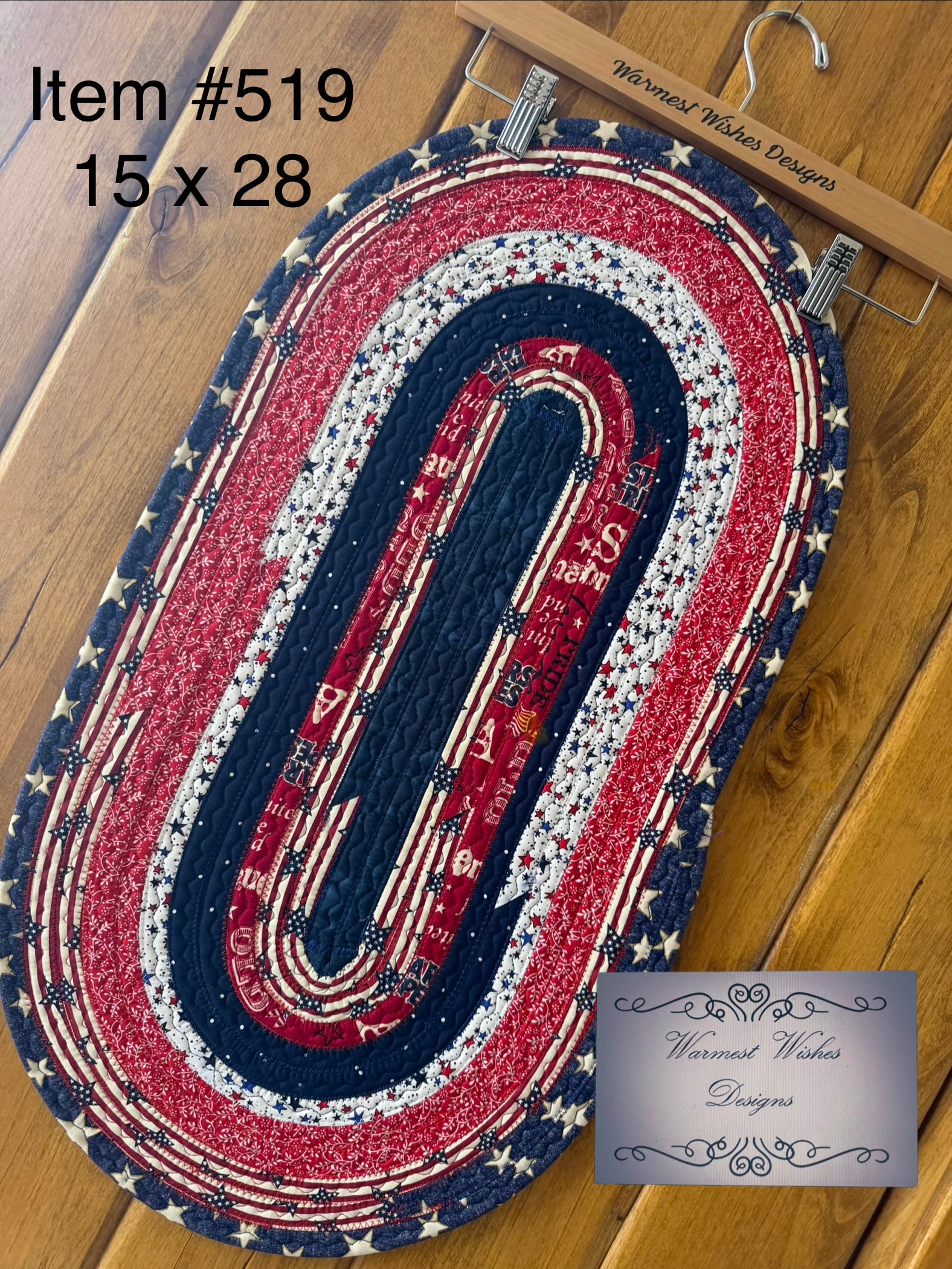 Jelly Roll rug/table runner, patriotic, 15 x 28