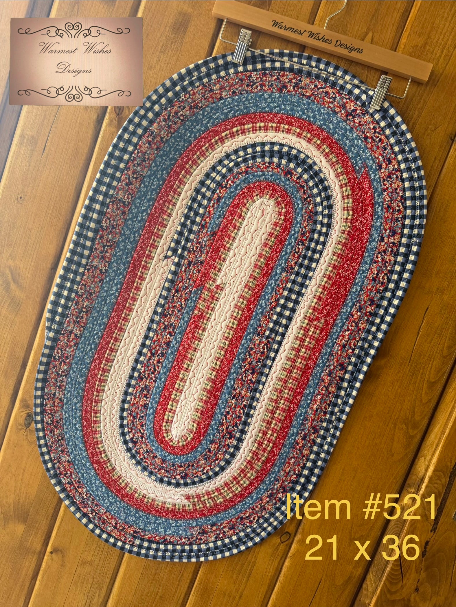 Jelly Roll rug, Patriotic floral, 21 x 36
