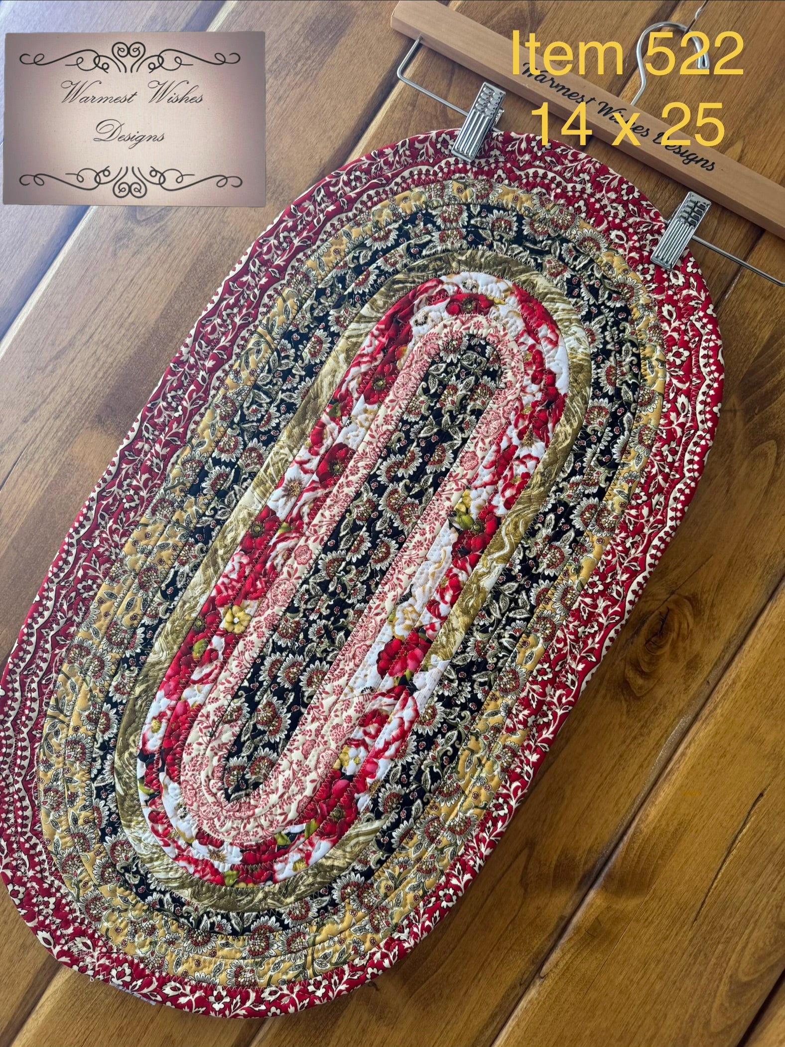 Jelly Roll Table runner, red/gold floral, 14 x 25