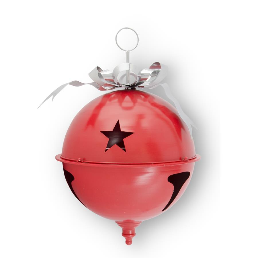 24 Inch Silver Metal Jingle Bell w/Red Bow and Hanger