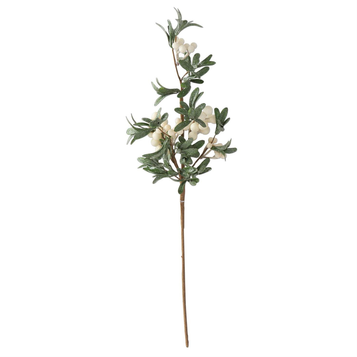 28 Inch Glittered Leaf Stem w/White Berries