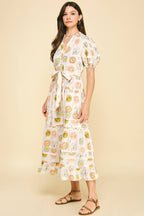 PRINT TUCK DETAILED MAXI DRESS - CREAM MULTI