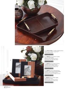 20.5 Inch Brown Leather Tray w/Gold Handles