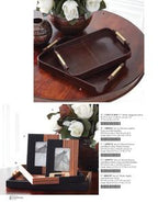 20.5 Inch Brown Leather Tray w/Gold Handles