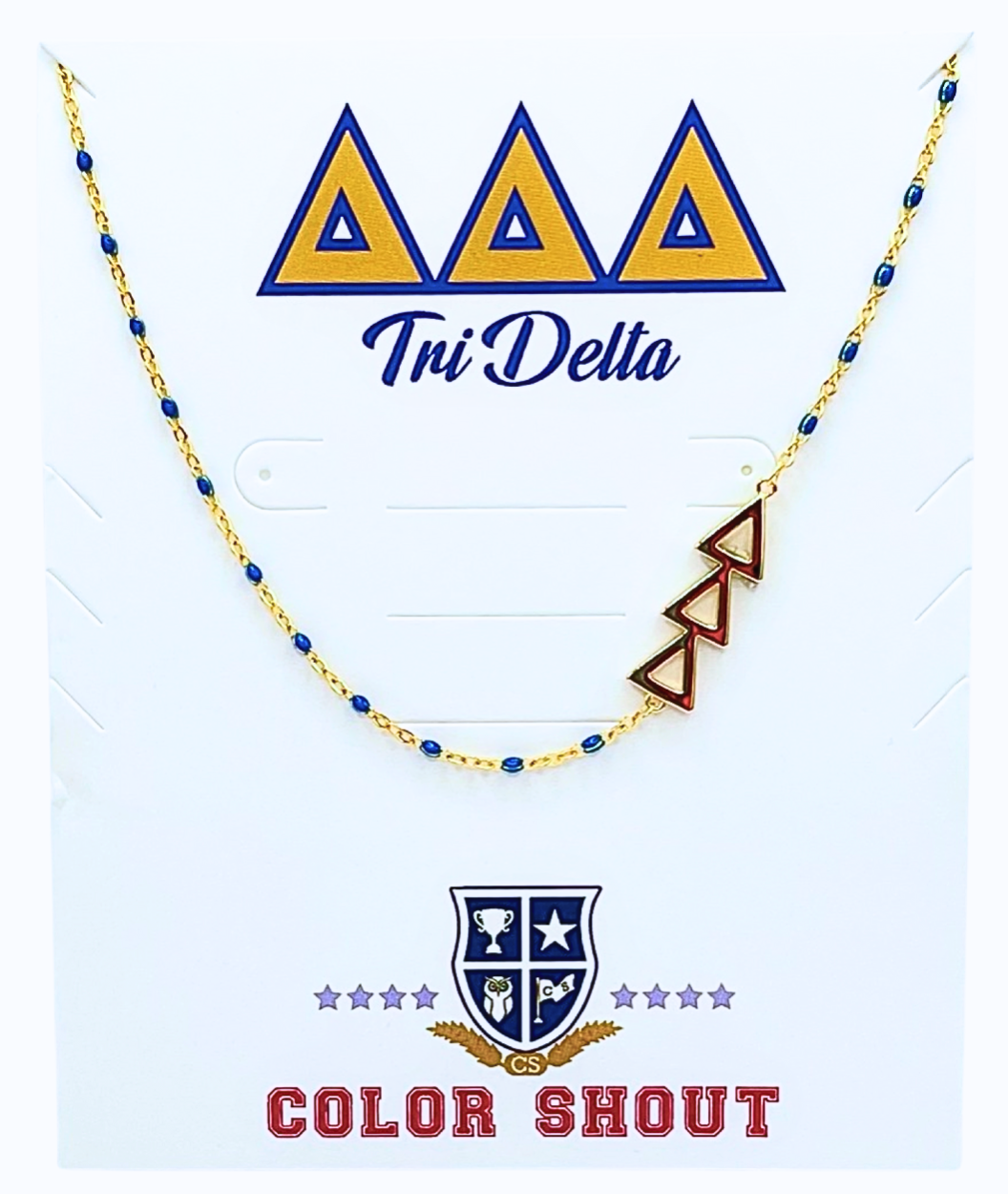 The Tri Delta Necklace: Side Set ΔΔΔ Enamel Bead Necklace: Blue