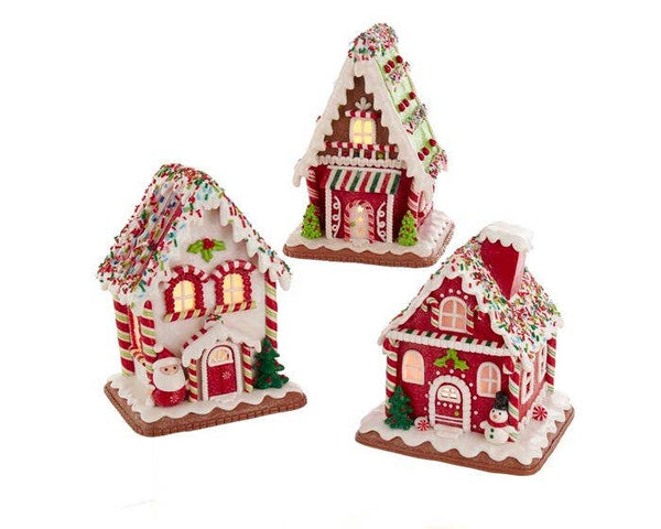7"R/W/GR SANTA GINGERBREAD LED HOUSE