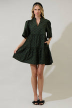 Haslet Floral Dixie Split Neck Shift Dress: Olive Green