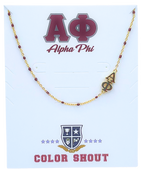 N201 AP-The Alpha Phi Necklace: Side Set ΑΦ Enamel Bead Necklace: Maroon
