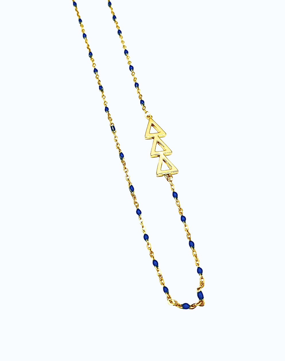 The Tri Delta Necklace: Side Set ΔΔΔ Enamel Bead Necklace: Blue