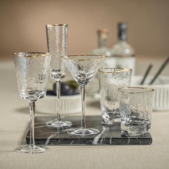 Aperitivo Triangular Wine Glass Clear w/ Gold Rim
