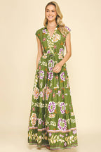 FLORAL TIERED MAXI DRESS - 5176DD: DEEP BLUE