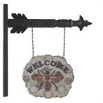 10 Inch Gray Resin Honeycomb WELCOME Sign w/Bee Arrow