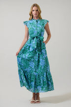 Tressa Floral Riah Button Down Maxi Dress: KELLY-BLUE-MUL / L