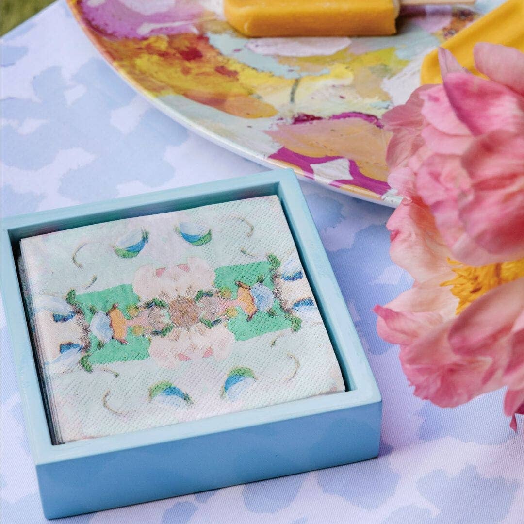 Light Blue Bamboo Cocktail Napkin Holder: One Size